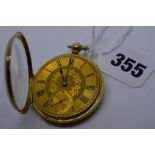 A Victorian 18 ct gold pocket watch, key-wound, with florally-engraved dial, signed W.H. Osborn