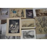 A miscellaneous selection of antique and Victorian prints, engravings and lithographs of mainly