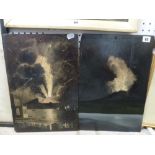 Naples Provincial school, a pair of oils on panel with two views of Vesuvius erupting (45 x 31