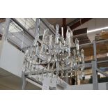 A large pretty brushed metal drop crystal two tier ceiling light [room] TO BID ON THIS LOT AND FOR