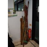 A collection of saltwater fishing rods, comprising boat rods, beach caster and end-of-pier rods,
