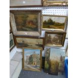 Eight various late 19th century and early 20th century oils on canvas and panel, etc., including a