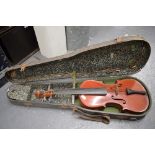 A cased single back child's violin no labels [under s82] TO BID ON THIS LOT AND FOR VIEWING