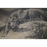 After Herbert Dicksee, a steel engraving, 'Stealth', of a leopard, and other prints including '