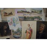 A good collection of various 19th century watercolours including topographical scenes, portraits,