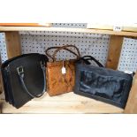 A Givenchy black leather body bag with pony fur panel, a vintage snakeskin handbag and a black