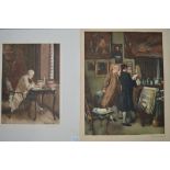 A coloured mezzotint by P. Hampton Hart, 'The Connoisseurs', and another after Meissonier, 'The