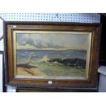 R. Andrew Smith, RSW, oils on canvas, a rocky coastline, signed (39 x 64 cm), framed TO BID ON