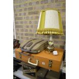 A cased picnic set, a cased Lettera 22 typewriter and an onyx table lamp and shade. [G32] TO BID