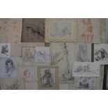 A selection of 18th, 19th and 20th century drawings, portrait and figure studies, including one