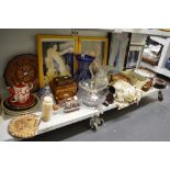 A mixed lot including a large blue overlaid cut glass vase, two glass fruit bowls one with silver