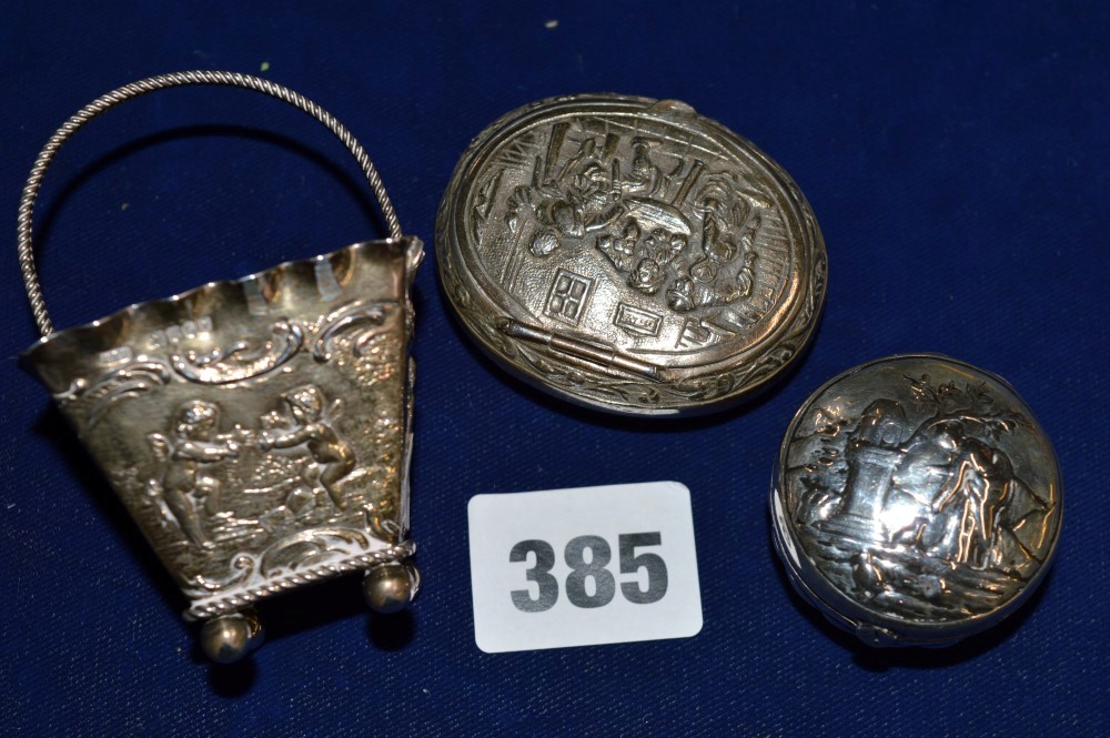 A late Victorian silver toy pail stamped with cherubs, London import mark for 1896; an 800
