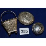 A late Victorian silver toy pail stamped with cherubs, London import mark for 1896; an 800