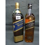 Johnnie Walker Blue Label, bottle no. F12555JW, 1 litre, with lead seal, boxed; Johnnie Walker Black