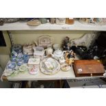 A quantity of blue Wedgwood jasperware vases, trinket boxes and covers etc. a Masons fruit basket