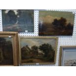 Three 19th century oils on canvas, comprising two of woodland landscapes, and one of a track by farm