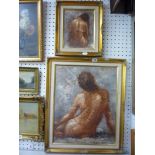 Barton, two framed oils on canvas nude figure studies, both signed (largest 50 x 40 cm), both framed