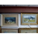 A near pair of oils of Welsh mountain landscapes with cottages by Charles Wyatt Warren, each