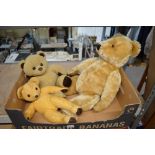 Three teddy bears including a large mohair and a 'much loved' vintage mohair and a modern bear [