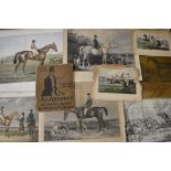A folder of large antique sporting prints including coloured engravings after J.F. Herring and other
