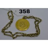 A 9 ct gold St Christopher medallion on 9 ct belcher link necklace, 15.6 gm TO BID ON THIS LOT AND