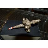 An early Victorian filled silver child's rattle by Joseph Willmore, hung with seven bells and with