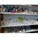 A good collection of glassware including a ship's decanter and stopper with hallmarked silver