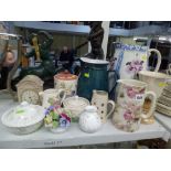 A small quantity of china including a Kensington lustreware vase, decorative jugs, an Aynsley clock,