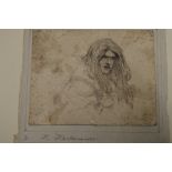 Hubert von Herkommer, a drypoint etching portrait of a glowering figure, signed in the margin (9 x