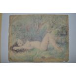 A 19th century pastel of a reclining nude, indistinctly signed (24 x 30 cm) TO BID ON THIS LOT AND