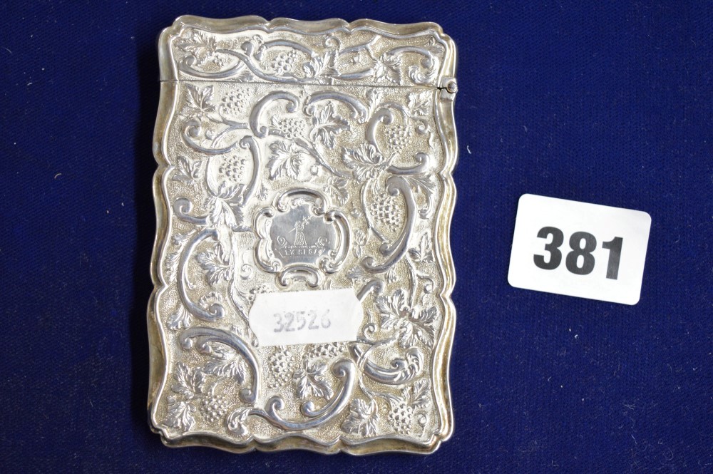 A rare Victorian silver card case by Charles Washington Shirley Deakin, embossed with a mother and - Image 2 of 2