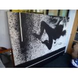 Late 20th/early 21st century modern black on white picture on canvas, manner of Richard Hambleton,
