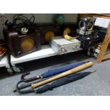 A mixed vintage lot including a Plustron TV R5 Portable Television, three Bush vintage Bakelite