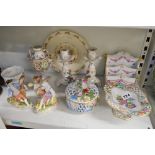 A collection of decorative ceramics, comprising Potschappel Dresden, as follows: pair of