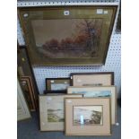 A selection of nine framed watercolours by various hands, including C. Cripps, a young angler; Henry