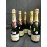 5 x 75 cl bottles of champagne: Moet & Chandon Brut Imperial (x 3); Taittinger Brut (x 1); Louis