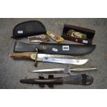 Five collector knives, comprising: an inscribed Alamo Bowie knife by William Needham of Sheffield,