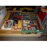 A large collection of model railway items including two cartons of assorted 00 gauge model railway