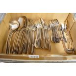 London silver Fiddle pattern cutlery, almost all late Georgian, comprising: 3 sauce ladles, 6