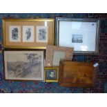 Small pictures, comprising of Venice, in sepia of a band of travellers on the road, a picture in