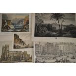 A mixed collection of 18th and 19th century engravings and lithographs, etc., comprising canal