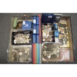 Two filing boxes of coins including a large quantity of Victorian and later silver, a small quantity