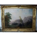 A 19th century Continental School oils on canvas, an idyllic pastoral landscape, with figures,