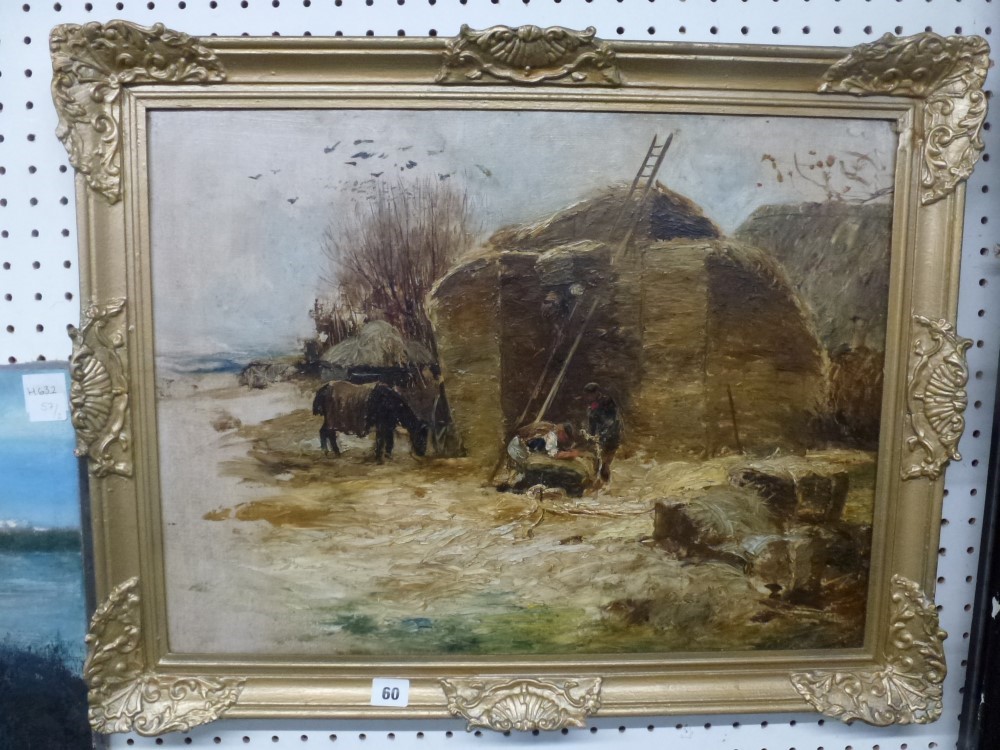 Possibly by Frederick Roe, a late 19th century oils on canvas, 'Loading hay, Somerset' (46 x 61 cm),