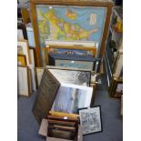 A large and miscellaneous selection of various framed prints, etc., including a map, photograph,