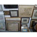 A selection of 13 framed maps comprising antique and Victorian examples, etc., and including an