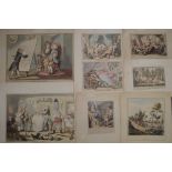 A collection of nine late 18th century - early 20th century coloured comical comment prints,