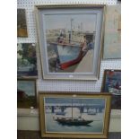 Stewart Hine, two marine oils on board: 'Dry dock, Cherbourg', signed and dated '72 (Mall