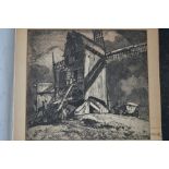 Frank Brangwyn, etching, a flour mill in stormy weather, signed in the margin (48 x 53 cm) TO BID ON