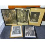 A selection of five framed antique prints and engravings, including of Mary Stuart and Henry, Lord